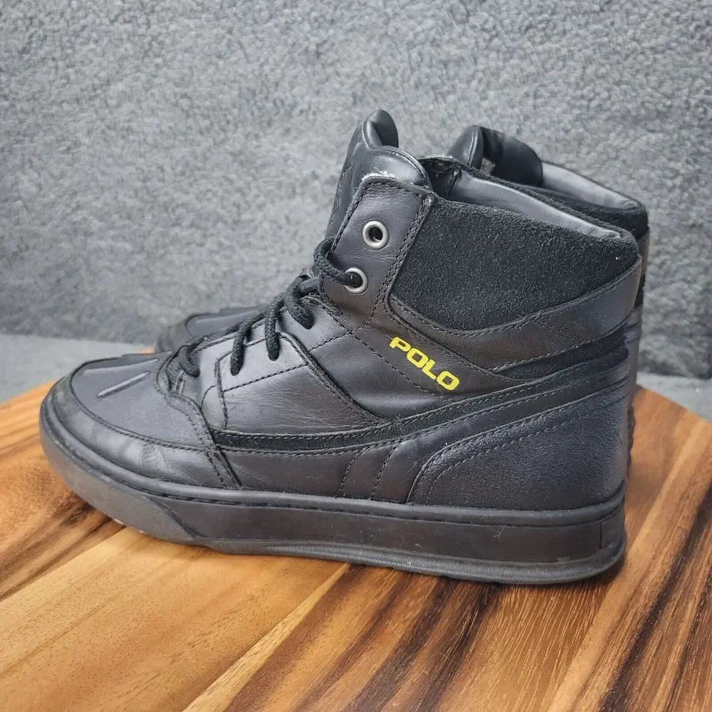 Polo Ralph Lauren Boots Levon Black Leather Suede Mens Size‎ 8 D Rain Winter